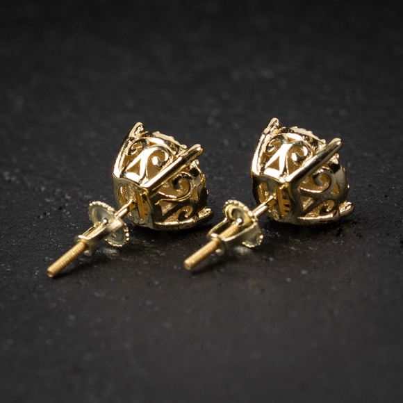 Mens 14K Gold Round Circle Cluster Earrings - Picture 4 of 5